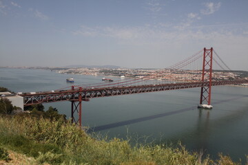 25th of April Suspension Bridge over the Tejo river in Lisbon, Portugal
