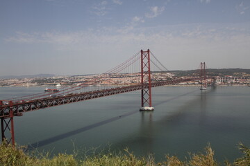 25th of April Suspension Bridge over the Tejo river in Lisbon, Portugal