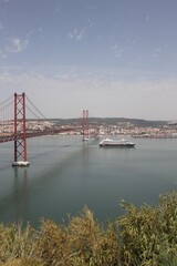 25th of April Suspension Bridge over the Tejo river in Lisbon, Portugal