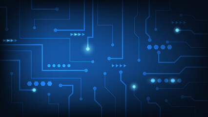 Hi-tech digital circuit board. AI pad and electrical lines connected on blue lighting background. futuristic design element

