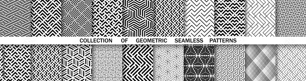 Aufkleber Geometric set of seamless black and white patterns. Simple vector graphics