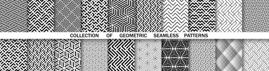 Geometric set of seamless black and white patterns. Simple vector graphics - obrazy, fototapety, plakaty