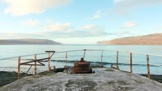 View from the deck of an old ship wreck Gardar on the ocean in Iceland