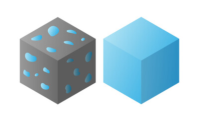 Diamond block, vector element for game design. Сube isolated on white background. Diamond Ore game sprite. Set of Game Platforms. Block of Diamond. Items for Games.