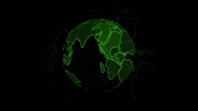 Digital hologram of the earth green color rotates on its axis. 3D render