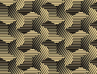 Lichtdoorlatende gordijnen Zwart goud Abstract geometrisch patroon met strepen, lijnen. Naadloze vectorachtergrond. Goud en zwart ornament. Eenvoudig rooster grafisch ontwerp