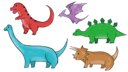 恐竜の手描きイラスト　水彩