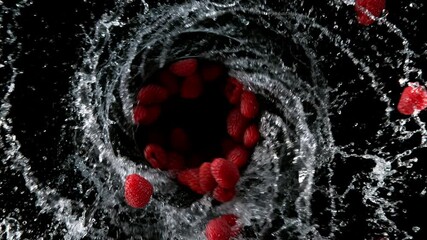 Super slow motion of raspberries flying in the air. Macro shot. Filmed on high speed cinema camera, 1000 fps. - Powered by Adobe