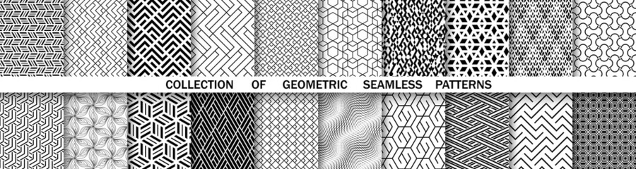Fototapeta Geometric set of seamless black and white patterns. Simple vector graphics obraz