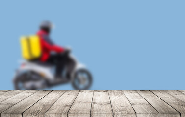 Naklejka premium food delivery Large Bag pace on Old wooden table