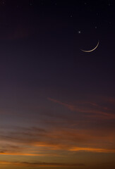 Obraz na płótnie Canvas Dusk sky and crescent moon on twilight in the evening