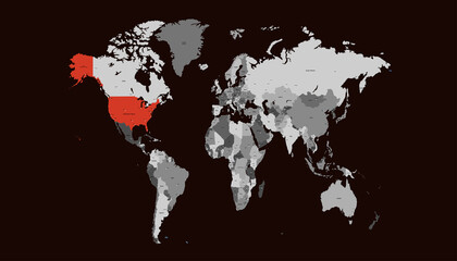 World map. United States of America map. USA.	
