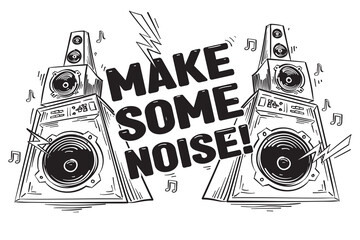 Make some noise - hand drawn black and white musical loudspeakers