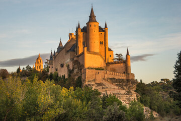 Fototapeta na wymiar View of the Alcazar of Segovia by the sunset - Segovia, Spain