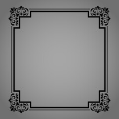 Decorative frame Elegant vector element for design in Eastern style, place for text. Floral black and gray border. Lace illustration for invitations and greeting cards