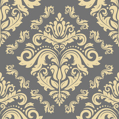 Classic seamless vector pattern. Damask orient gray and golden ornament. Classic vintage background. Orient ornament for fabric, wallpapers and packaging