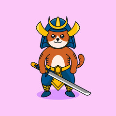 Cute cat samurai with sword character