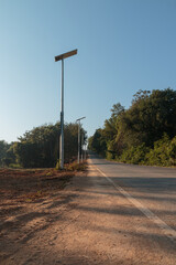 Solar cell street lamp pole with  sky background ,In area countryside.