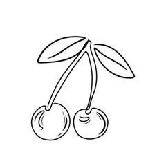 Cherry branch, doodle vector illustration
