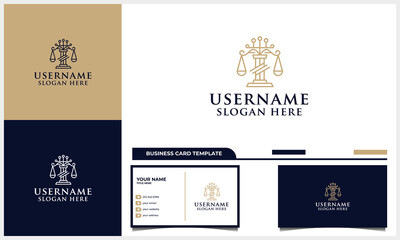 Elegant pillar, Law firm, attorney logo with business card Template - obrazy, fototapety, plakaty