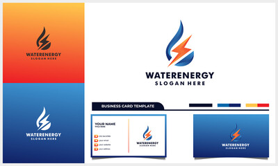 water and electricity energy logo concept and business card template