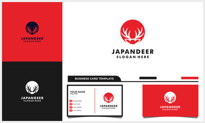 deer head with japan flag logo concept and business card template
