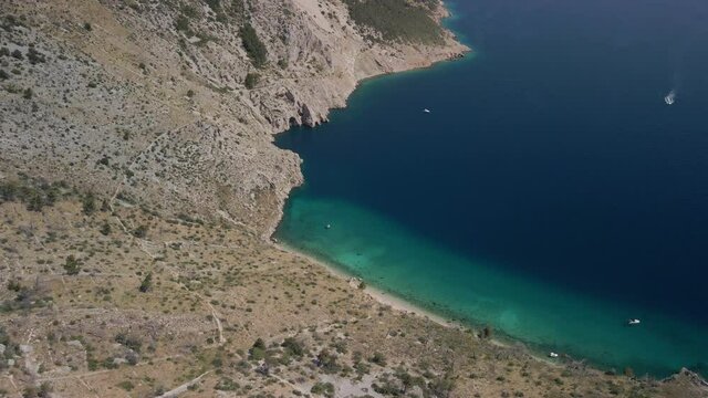 Aerial view of a deserted beach of incredible beauty with clear blue water. Beach Vruja Central Dalmatia Croatia.