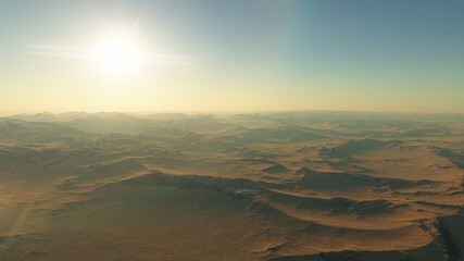 realistic surface of an alien planet, view from the surface of an exo-planet, canyons on an alien planet, stone planet, desert planet 3d render