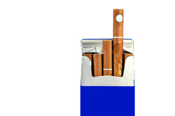 pack of 10 cigarillos on white background copy space