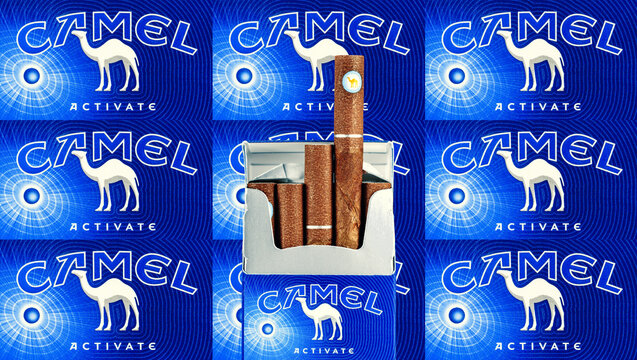 Camel activate cigarillos pack against brand name logo pattern