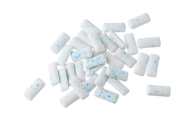 White blue chewing gum  for refreshing breath flying isolated on white background.