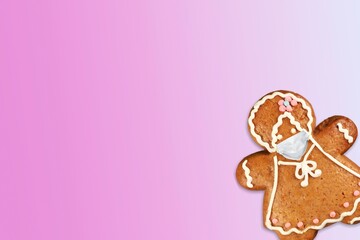 Classic gingerbread cookie man with medical mask