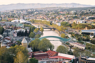 Fototapeta na wymiar Aerial view of Tbilisi from the observation deck