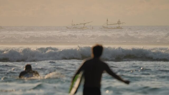 Long Shot of Boats In the Ocean in Bali