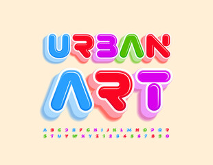 Vector creative Emblem Urban Art. Kids Bright 3D Font. Artistic Alphabet Letters and Numbers set. 