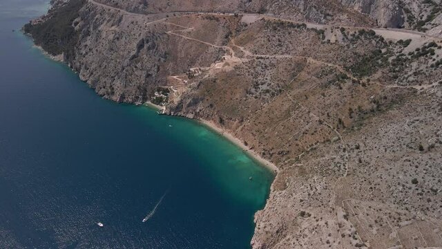 Aerial view of a deserted beach of incredible beauty with clear blue water. Beach Vruja Central Dalmatia Croatia