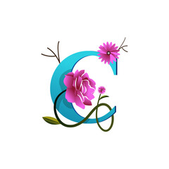 Creative floral C logo icon art illustration