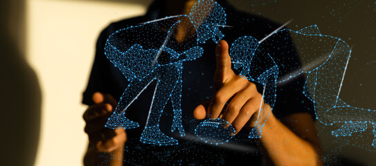 Businessman pressing data connection. High speed data connection. New modern technologies. Virtual world