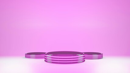 3d mockup glass podium stage for product showcase in pink colors. Platform for cosmetic presentation. Valentines day romantic minimal simple display background. 3d render illustration