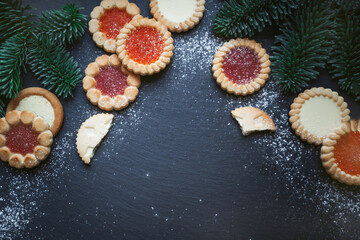 Christmas holiday cookies top  view flat lay