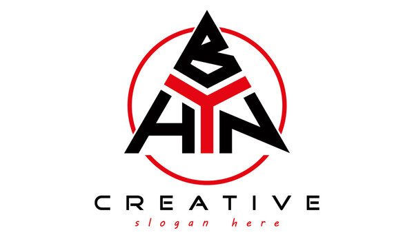 triangle badge with circle HBN letter  logo design vector, business logo, icon shape logo, stylish logo template