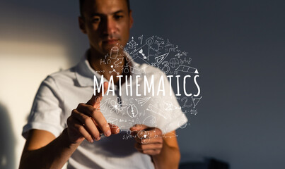An image of a series of mathematical expressions and a hand pointing a finger at a formula. The...