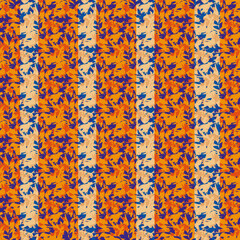Melange texture style striped vector pattern background. Abstract orange blue backdrop with marl flake effect vertical stripes. Fun glitch grain variegated textured repeat. All over print for summer