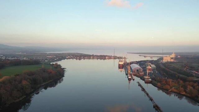 Cargo ship loading at the harbour in Northern Ireland