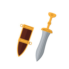 The dagger of an ancient Roman legionary. Color vector illustration, flat style. White isolated background.