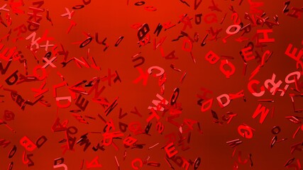 Red alphabets on red background.
3D abstract illustration for background.
