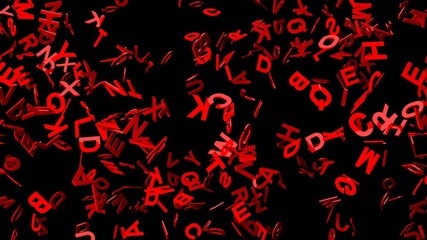 Red alphabets on black background.
3D abstract illustration for background.