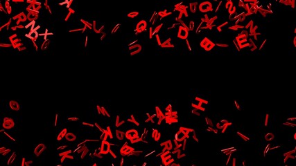 Red alphabets on black background.
3D abstract illustration for background.