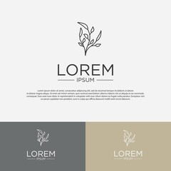 monogram logo design template, with outlines of plant and flower icons