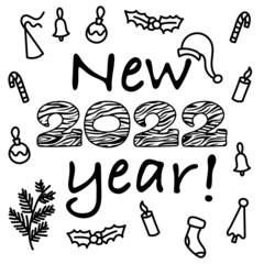 New Year doodles black and white colored - vector illustration, eps stock illustration